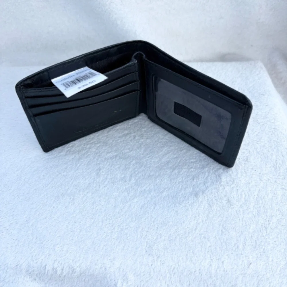 Calvin‎ Klein RFID Leather Passcase Wallet Men OS Black NEW